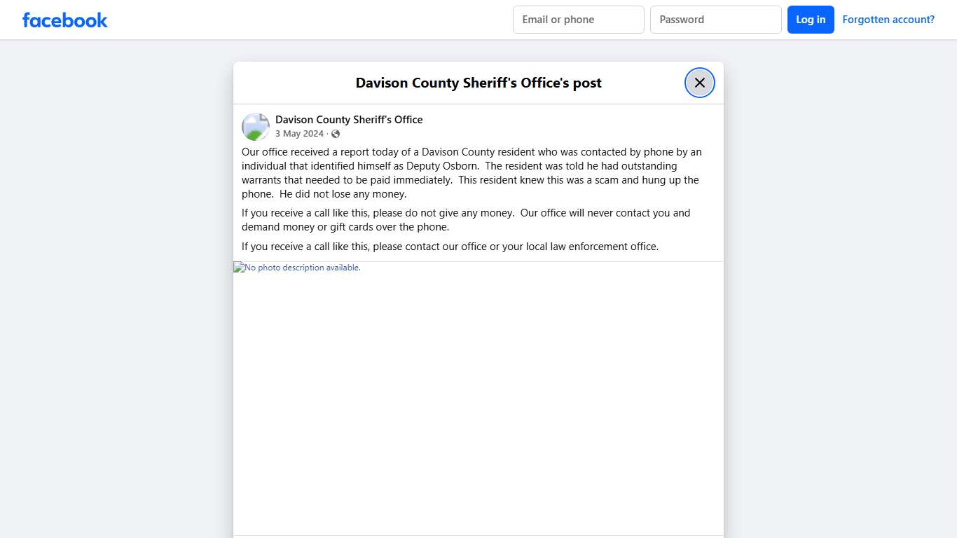 Our office received a... - Davison County Sheriff's Office Facebook