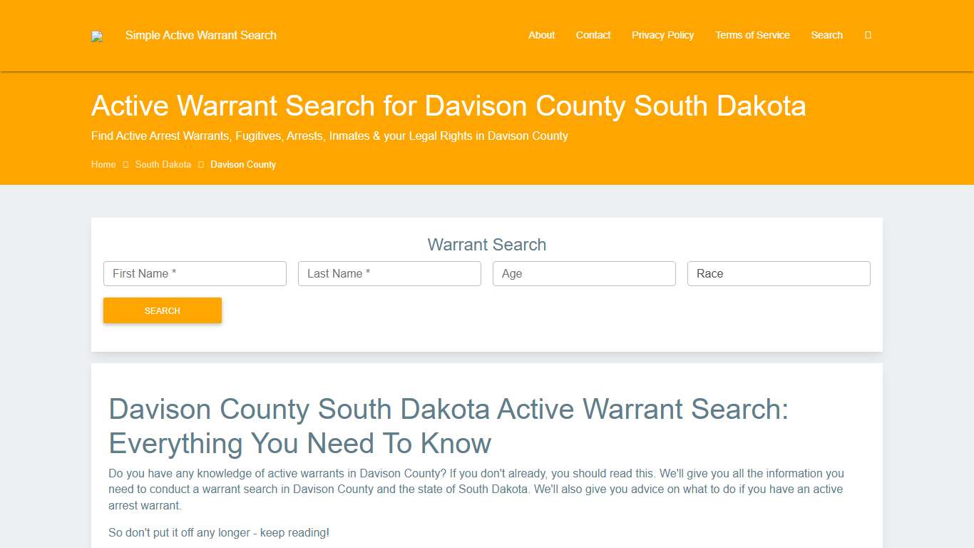 Active Warrant Search in Davison County South Dakota - Outstanding Warrants